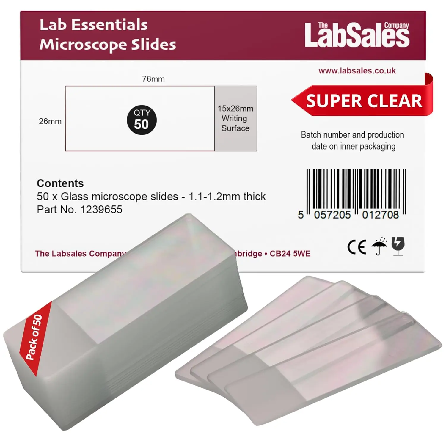 “50 Premium Clear Glass Microscope Slides with Frosted Writing Surface ...