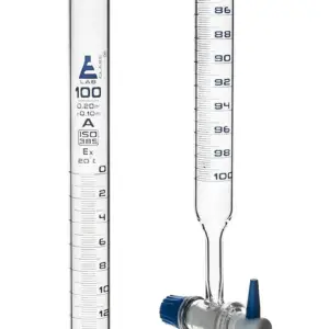 Class 'A' PTFE Key Stopcock Burette, 100 mL Capacity, 0.20 mL Blue Graduation, Tolerance ± 0.10 mL