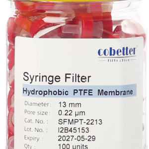 100-Pack PTFE Syringe Filters for Hydrophobic Filtration, 0.22µm Pore Size, 13mm Diameter, Non-Sterile, Red