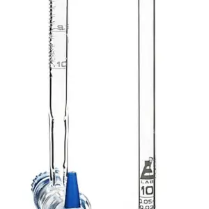 10 mL Micro Burette - ASTM Class A, ±0.02 mL Accuracy - Borosilicate Glass with Straight Bore PTFE Stopcock and 0.02 mL White Graduations