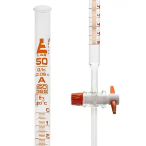 50 mL Class A Lab Burette with 0.1 mL Amber Graduations, PTFE Stopcock, and Borosilicate Glass Construction